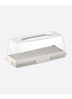 dunya Rectangular Baton Cake Carrier With Lid And Handle -Beige 