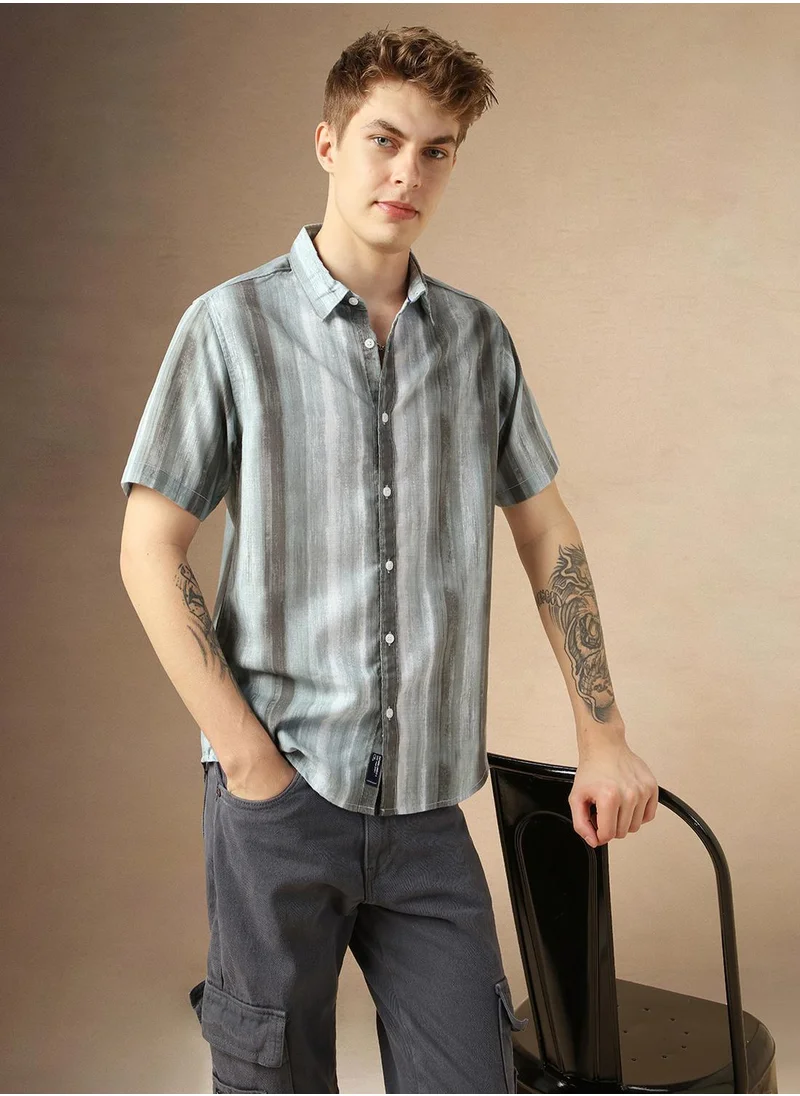 دينيس لينغو Men's Multicoloured Cotton Blend Printed Button Down Shirt