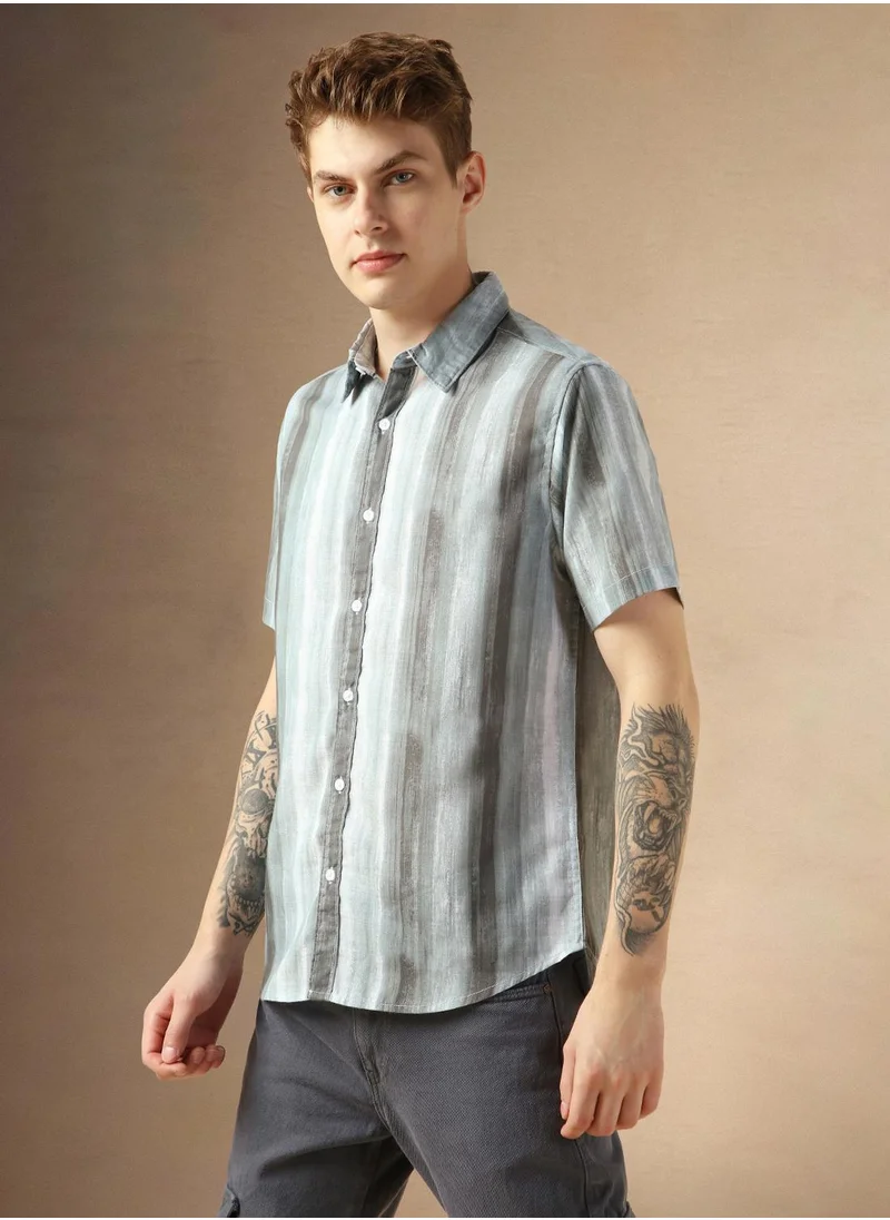 دينيس لينغو Men's Multicoloured Cotton Blend Printed Button Down Shirt