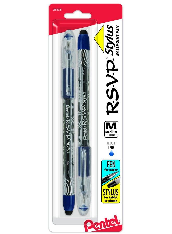Pentel قلم حبر جاف ستايلس RSVP خط متوسط حبر أزرق عبوة من 2 (Bk91Lbp2C) - Image 2