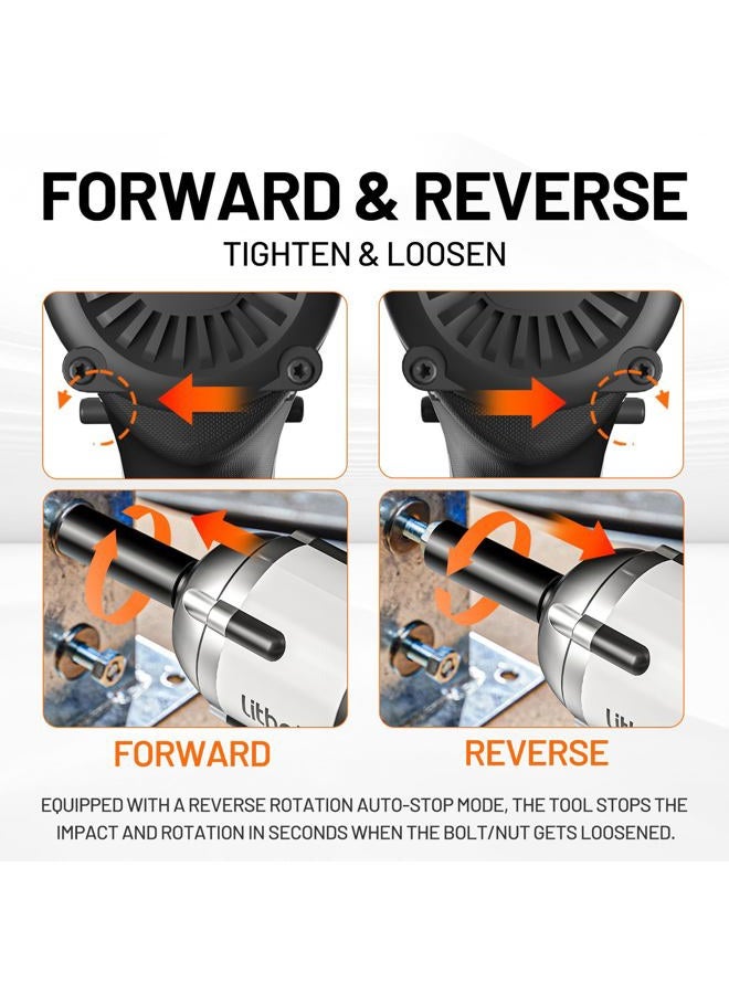 Litheli - 1/2" Cordless Impact Wrench, 450N.m, High Torque Brushless Impact Gun, 20V Impact Wrenches with 2.5Ah Battery for Home and Car - Image 5