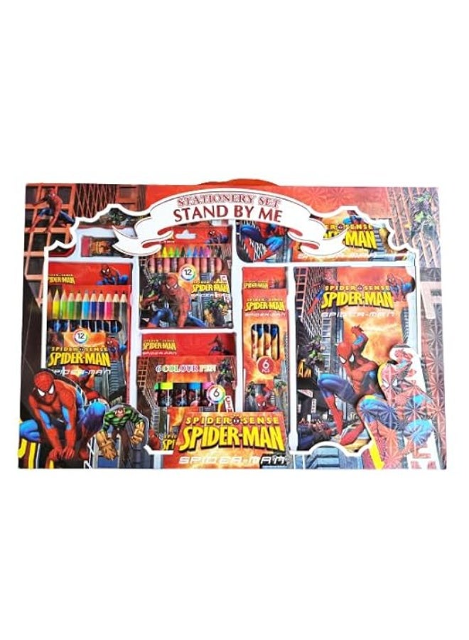 SPIDERMAN Spider-Man Kids' Stationery Kit - 41 Pieces with Pencil Box, Colors, Eraser, and Sharpener - Image 1