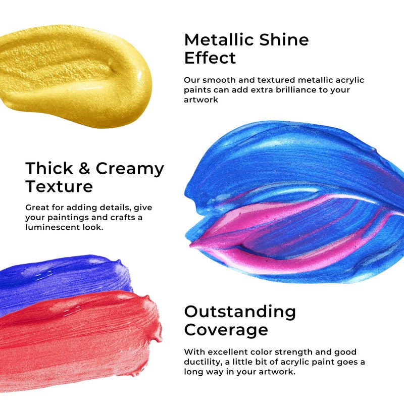 ARTME Metallic Acrylic Paint Set, 24 Metallic Colors in 2 oz/60ml Bottles, Metallic Shining Acrylic Paint, Rich Pigments Paint Perfect for Artists, Beginners on Canvas, Rocks, Wood, Fabric, Ceramic - Image 4