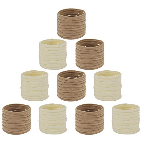 Angla 100 Pack Bulk Super Soft Stretchy Elastic Nude Skin Color Nylon Headbands Bow Khaki Brown Ivory Skinny Slim Turban Headwrap Hair Ties Ponytail Holder - Image 1