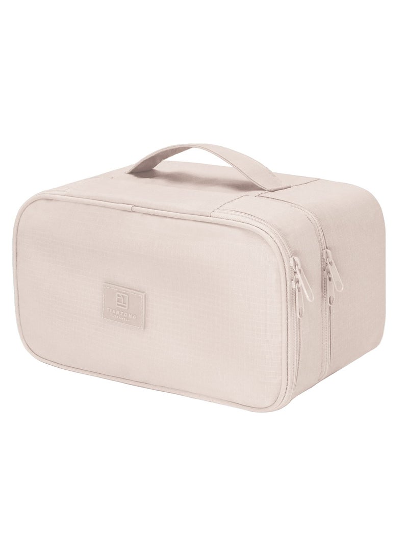 Excefore - Travel Underwear Organizer Bag, Bra Bag Double Layer Packing Cube Storage Bag Waterproof Lingerie Socks Bag Cosmetic Bag Toiletry Bag, Cream - Image 1