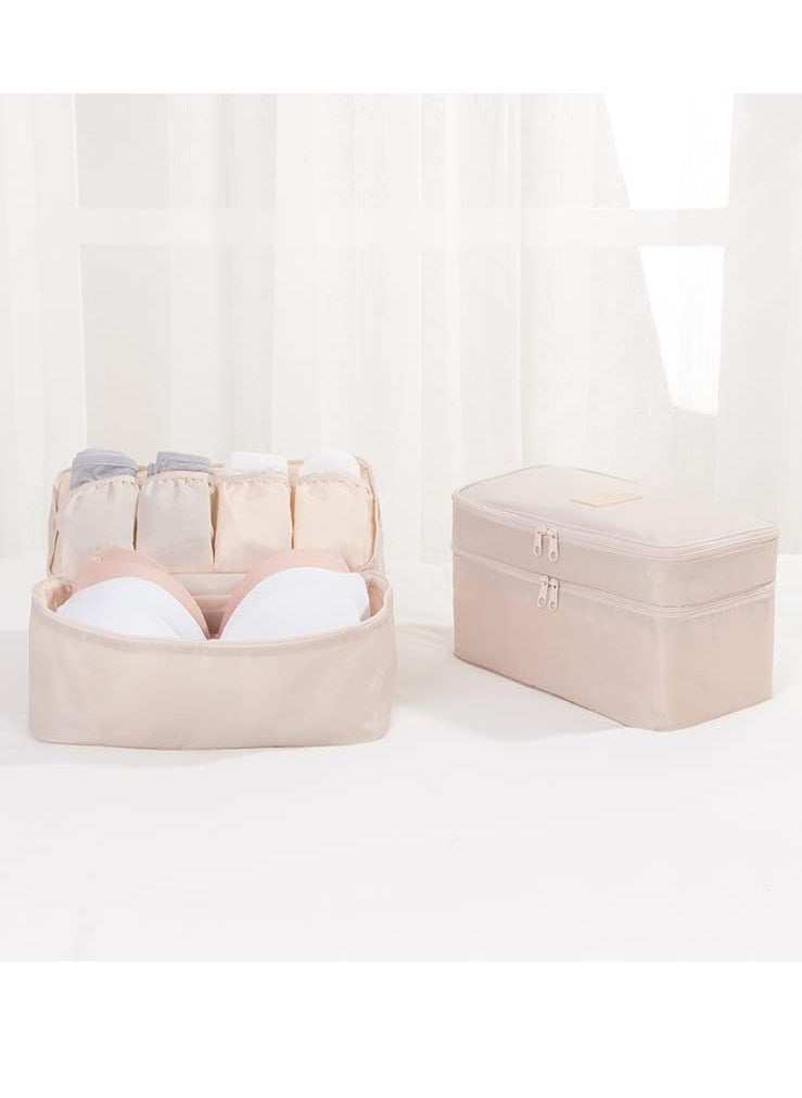 Excefore - Travel Underwear Organizer Bag, Bra Bag Double Layer Packing Cube Storage Bag Waterproof Lingerie Socks Bag Cosmetic Bag Toiletry Bag, Cream - Image 1