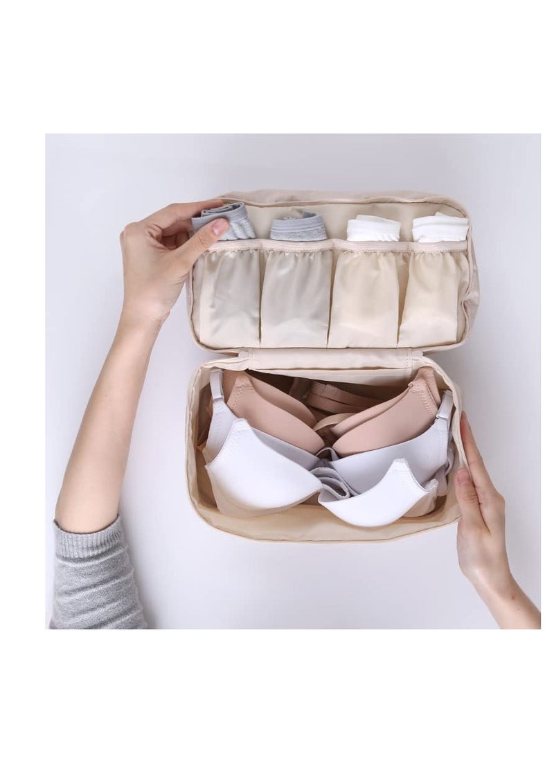 Excefore - Travel Underwear Organizer Bag, Bra Bag Double Layer Packing Cube Storage Bag Waterproof Lingerie Socks Bag Cosmetic Bag Toiletry Bag, Cream - Image 1