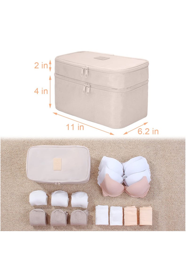 Excefore - Travel Underwear Organizer Bag, Bra Bag Double Layer Packing Cube Storage Bag Waterproof Lingerie Socks Bag Cosmetic Bag Toiletry Bag, Cream - Image 1