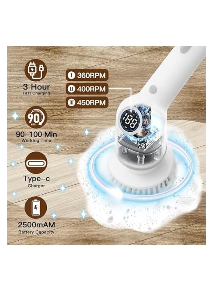 erorex Electric Spin Scrubber: Versatile Cordless Power Cleaning Brush with 8 Replaceable Heads, 3 Speeds, and Extendable Handle for Bathroom, Floor, and Tile Cleaning - Image 3