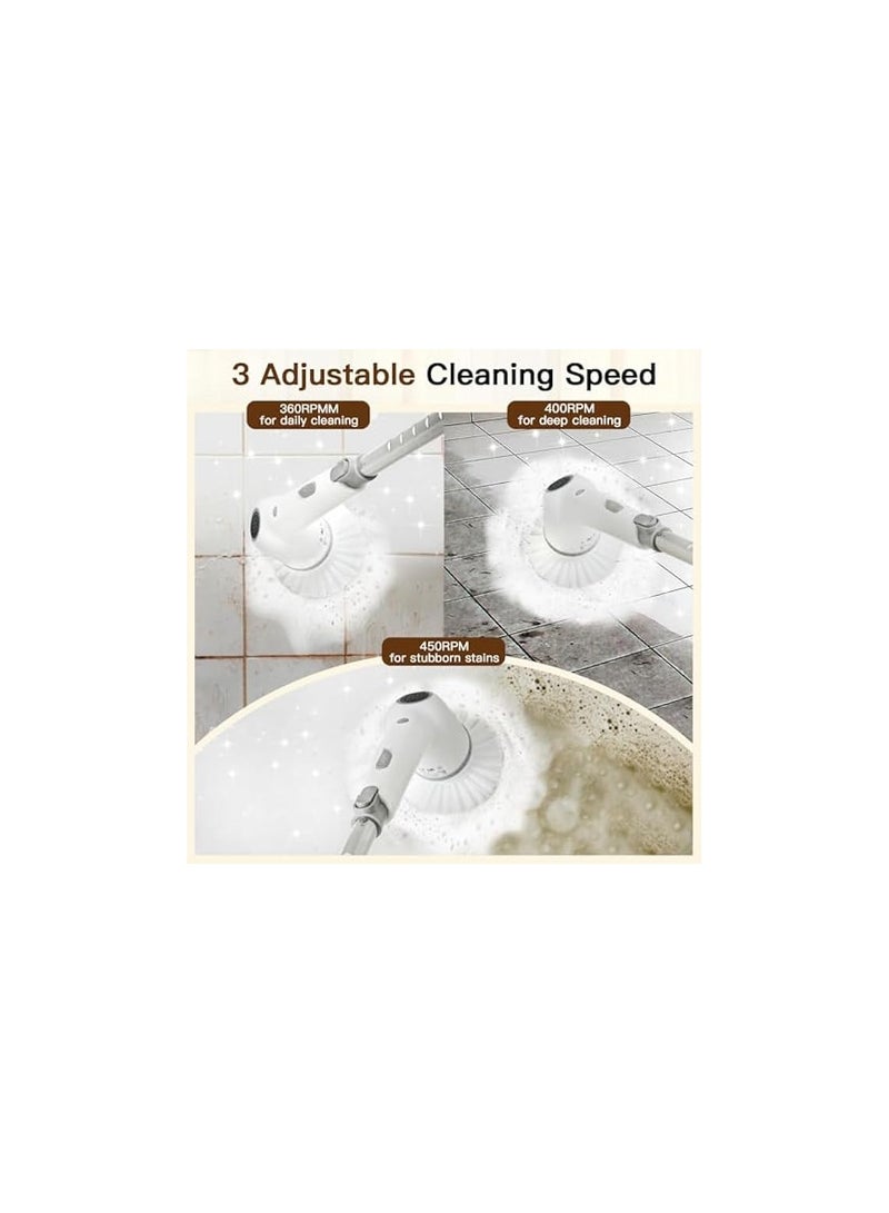 erorex Electric Spin Scrubber: Versatile Cordless Power Cleaning Brush with 8 Replaceable Heads, 3 Speeds, and Extendable Handle for Bathroom, Floor, and Tile Cleaning - Image 4