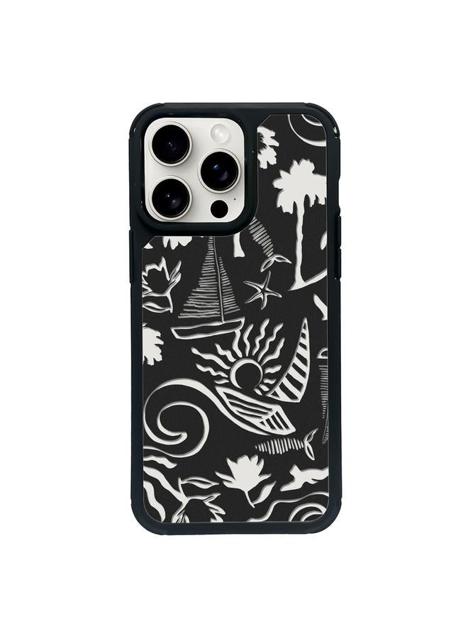 جراب هاتف بتصميم حصري من البولي كربونات بتغطية كاملة لهاتف iPhone 15 Pro Max (أسود جزيرة)