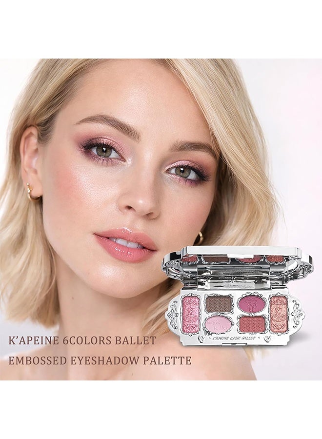 KAPEINE Pink 6Colors Eyeshadow Palette, 4 Matte + 2 Shimmer Eye Shades Blendable & Long Lasting Eye Makeup Palette Natural Eyeshadow Palette Highly Pigment Makeup Set for Women Daily, Party-#03 Pink Swan - Image 2