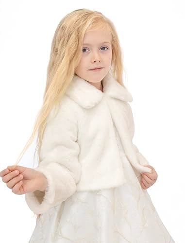 Lilax Girls Cozy Faux Fur Bolero Dress Coat 6 Years Cream - Image 1