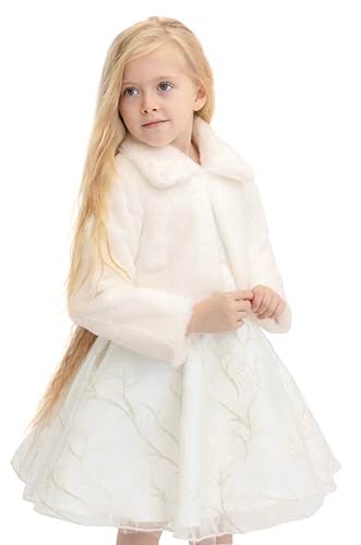 Lilax Girls Cozy Faux Fur Bolero Dress Coat 6 Years Cream - Image 3