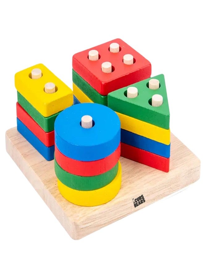 Cubs N Bears Baby Wooden Geometric Shape Puzzle Set | Montessori Educational Toy for Toddlers | Fine Motor Skill Development for Boys & Girls Aged 3+ Years - Image 1