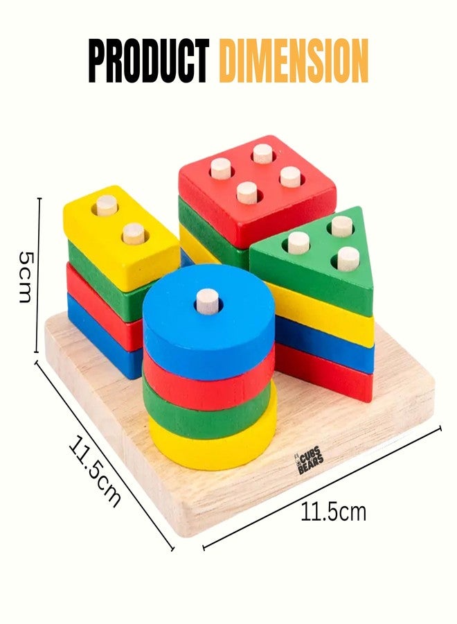 Cubs N Bears Baby Wooden Geometric Shape Puzzle Set | Montessori Educational Toy for Toddlers | Fine Motor Skill Development for Boys & Girls Aged 3+ Years - Image 2