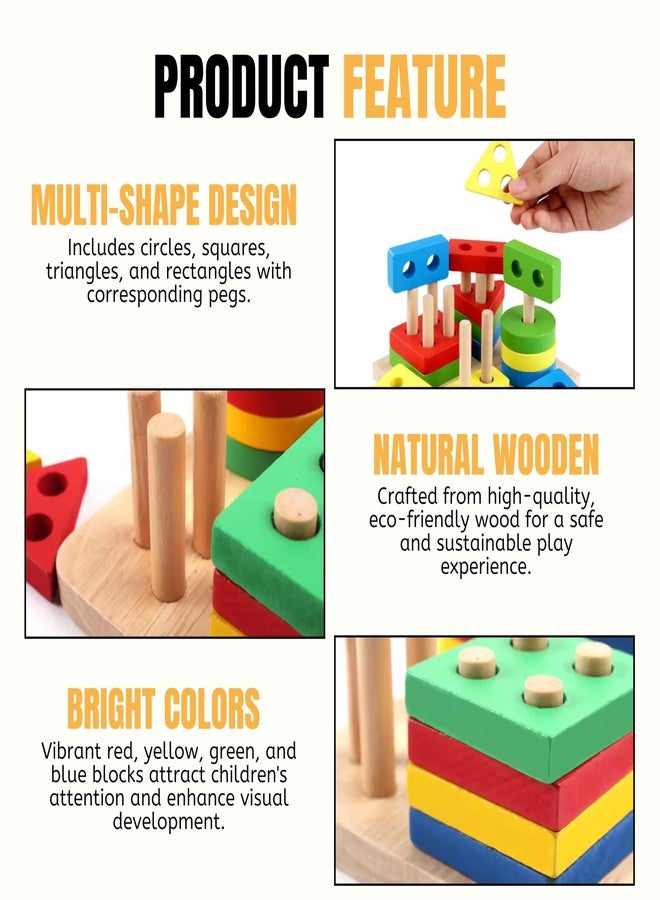 Cubs N Bears Baby Wooden Geometric Shape Puzzle Set | Montessori Educational Toy for Toddlers | Fine Motor Skill Development for Boys & Girls Aged 3+ Years - Image 3