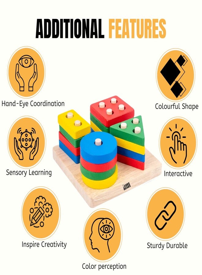 Cubs N Bears Baby Wooden Geometric Shape Puzzle Set | Montessori Educational Toy for Toddlers | Fine Motor Skill Development for Boys & Girls Aged 3+ Years - Image 4
