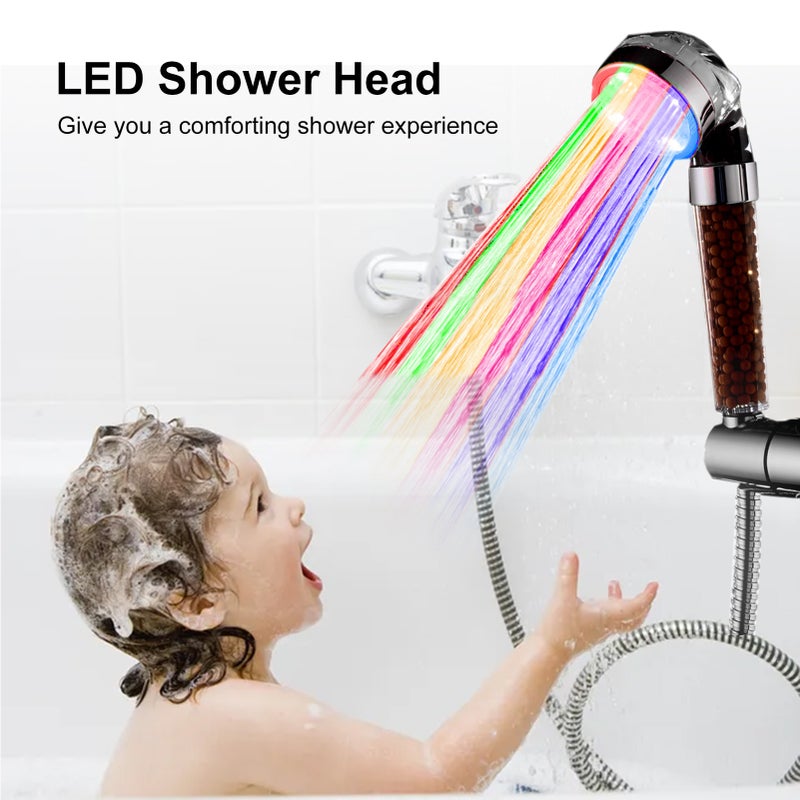 رأس دش LED مع مرشح تصفية ومصباح متغير تلقائيًا لـ7 ألوان – رأس دش محمول يوفر المياه G1/2 – بديل لرأس الدش المحمول للحمام - Image 3