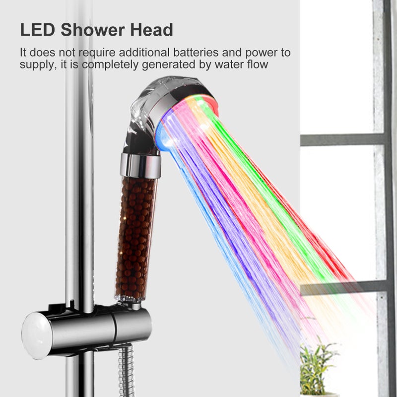 رأس دش LED مع مرشح تصفية ومصباح متغير تلقائيًا لـ7 ألوان – رأس دش محمول يوفر المياه G1/2 – بديل لرأس الدش المحمول للحمام - Image 5