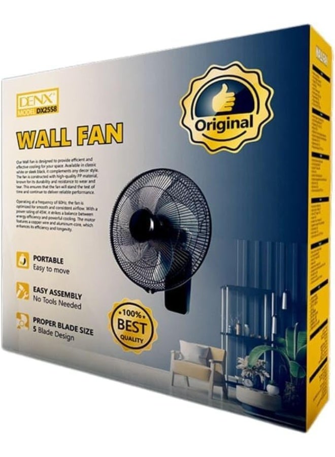 دينكس مروحة حائط DENX DX2558 - مروحة حائط مقاس 16 بوصة، تحكم بثلاث سرعات عن طريق سلك سحب، مروحة موفرة للطاقة بقدرة 45 واط، هيكل متين من مادة البولي بروبيلين، قابس ثلاثي المسامير بريطاني، تبريد هادئ للمنزل والمكتب وغرفة النوم. - Image 4