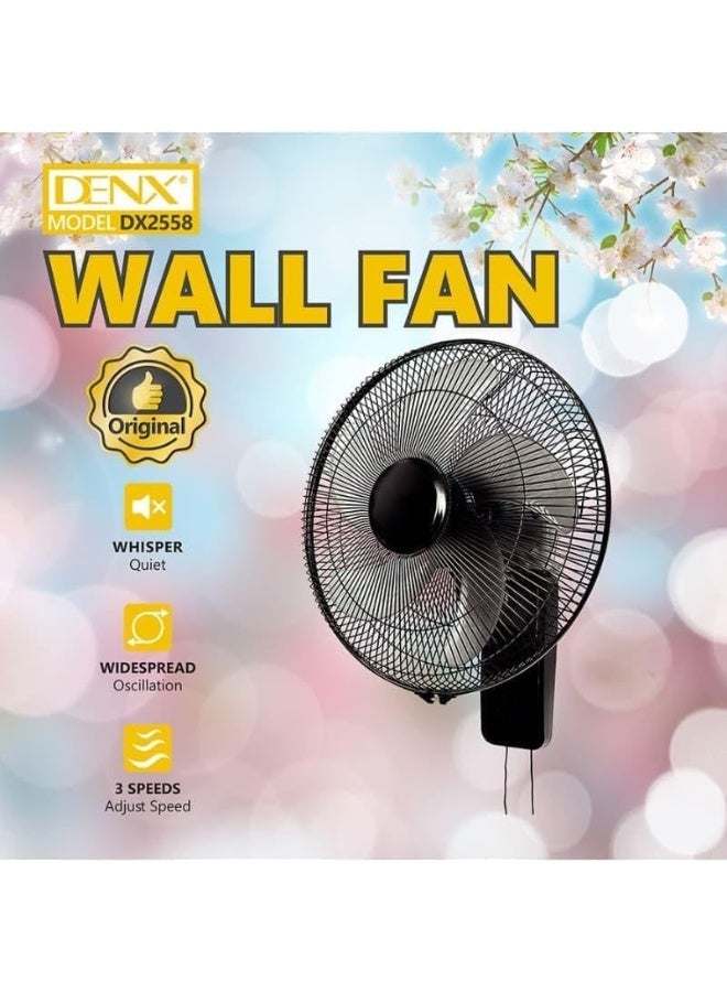 دينكس مروحة حائط DENX DX2558 - مروحة حائط مقاس 16 بوصة، تحكم بثلاث سرعات عن طريق سلك سحب، مروحة موفرة للطاقة بقدرة 45 واط، هيكل متين من مادة البولي بروبيلين، قابس ثلاثي المسامير بريطاني، تبريد هادئ للمنزل والمكتب وغرفة النوم. - Image 3