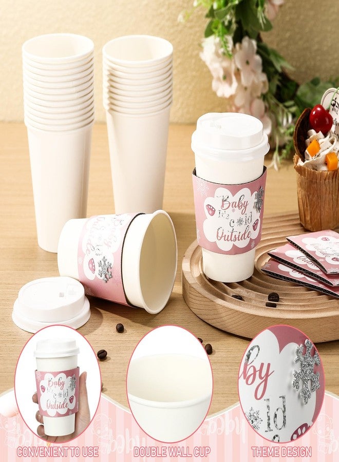 Tioncy 48 Set Baby It's Cold Outside Coffee Cups with Lid and Sleeves Winter Baby Shower Cups Disposable Coffee Paper Cup Baby Brewed Cup Sleeves for Hot Cocoa Drinks Beverage Christmas Party(Pink) - Image 3