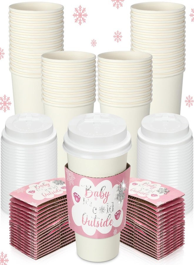 Tioncy 48 Set Baby It's Cold Outside Coffee Cups with Lid and Sleeves Winter Baby Shower Cups Disposable Coffee Paper Cup Baby Brewed Cup Sleeves for Hot Cocoa Drinks Beverage Christmas Party(Pink) - Image 1