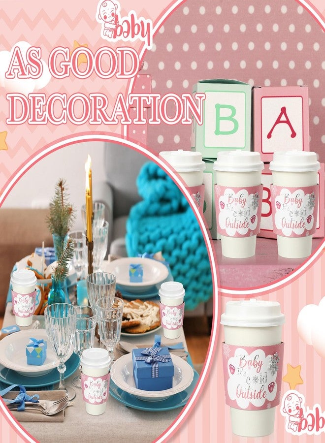 Tioncy 48 Set Baby It's Cold Outside Coffee Cups with Lid and Sleeves Winter Baby Shower Cups Disposable Coffee Paper Cup Baby Brewed Cup Sleeves for Hot Cocoa Drinks Beverage Christmas Party(Pink) - Image 4