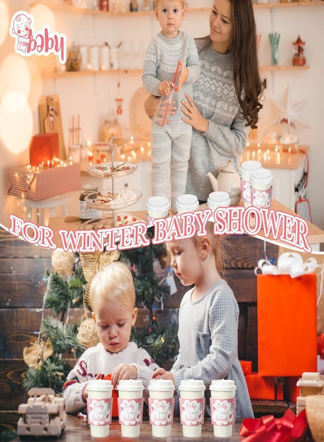 Tioncy 48 Set Baby It's Cold Outside Coffee Cups with Lid and Sleeves Winter Baby Shower Cups Disposable Coffee Paper Cup Baby Brewed Cup Sleeves for Hot Cocoa Drinks Beverage Christmas Party(Pink) - Image 5