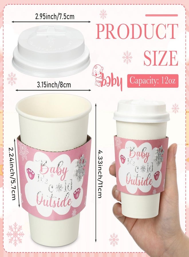 Tioncy 48 Set Baby It's Cold Outside Coffee Cups with Lid and Sleeves Winter Baby Shower Cups Disposable Coffee Paper Cup Baby Brewed Cup Sleeves for Hot Cocoa Drinks Beverage Christmas Party(Pink) - Image 2