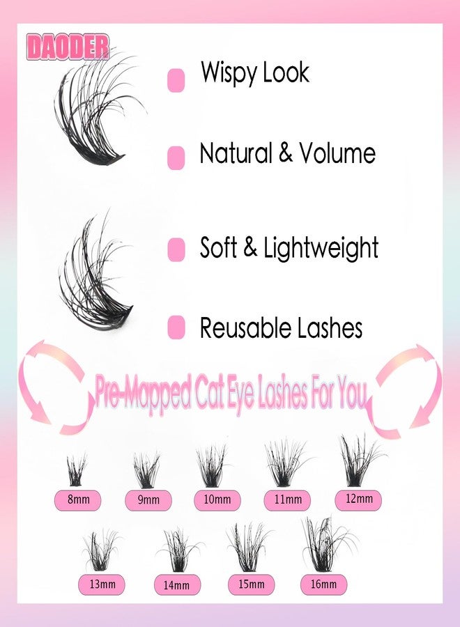 DAODER Natural & Thick Lash Clusters Kit, 100D Cat Eye Extension Kit, Pre-Mapped Fluffy Individual Lashes with Bond Seal, Remover, D Curl, 8-16M (40D) - Image 2