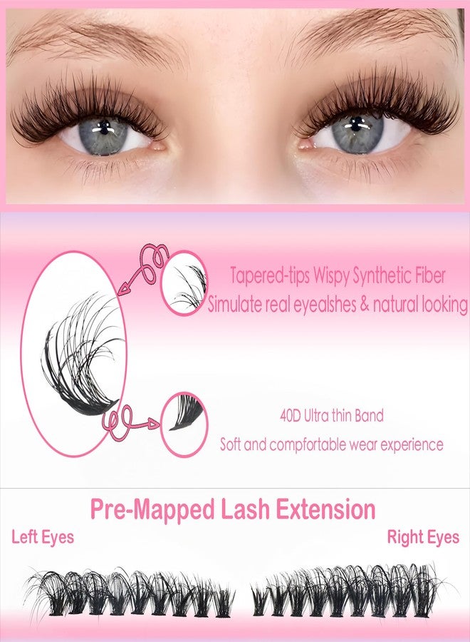 DAODER Natural & Thick Lash Clusters Kit, 100D Cat Eye Extension Kit, Pre-Mapped Fluffy Individual Lashes with Bond Seal, Remover, D Curl, 8-16M (40D) - Image 4