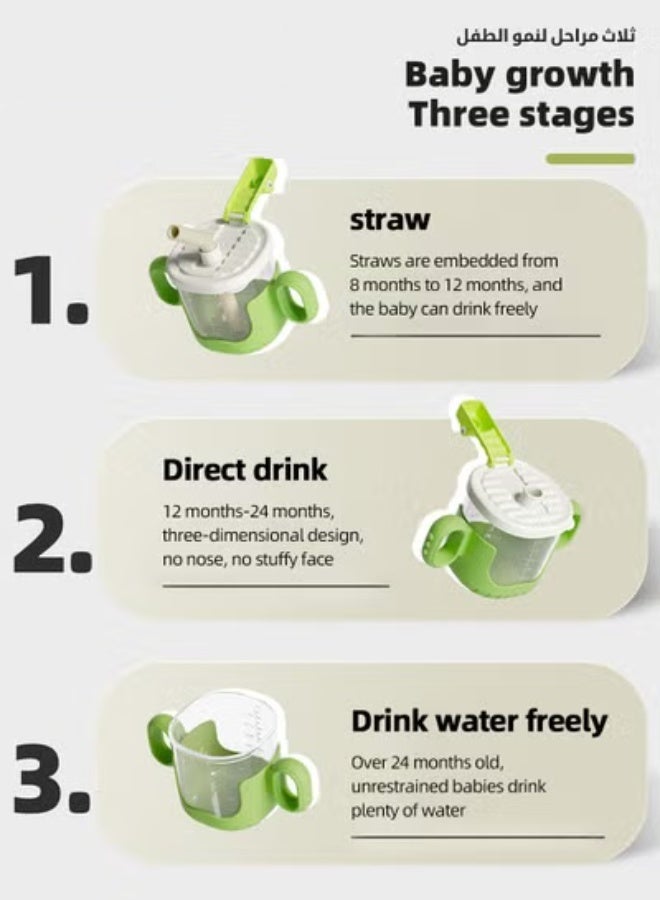 DOOKOO 2PCS Baby Sippy Cup with Straw, Silicone Straw Cup + Trainer Cup with Deflector Cap for Boys Girls Child Drinking Water, Spill Proof Sippy Cups with Double Handles for Easy Grip, 150ml+300ml - Image 3
