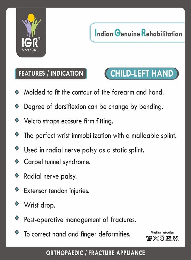 Dr Aedass IGR COCK UP SPLINT FULL CHILD-LEFT| FIBRE PLASTIC SPLINT | Static Cock Up | Colle's Fracture | Spastic Hand| Wrist Drop | Nerve Palsy | Post Fracture | Wrist Immobilization(CHILD-ONE SIZE-LEFT) - Image 3