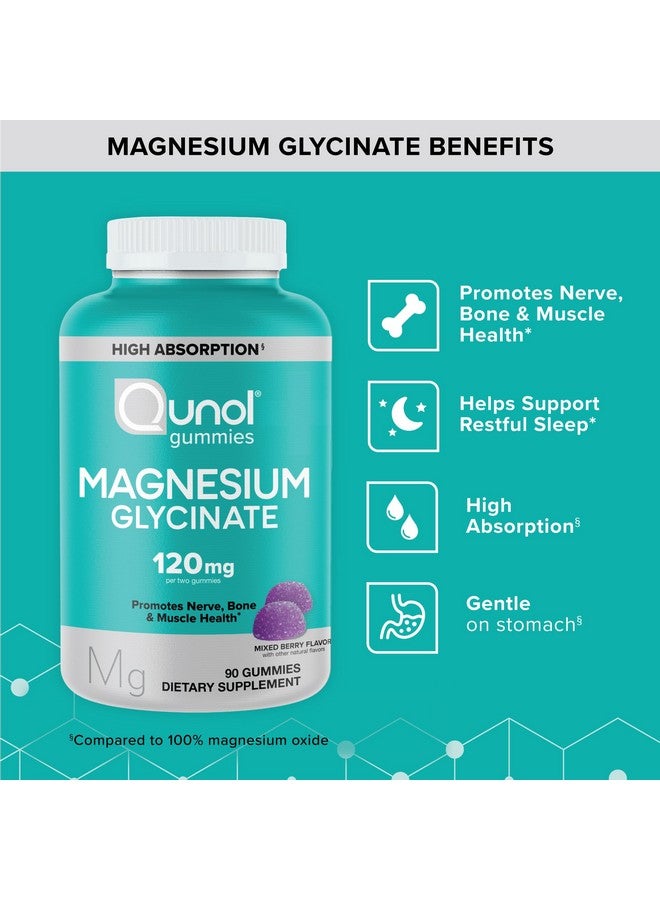 Qunol Magnesium Glycinate Gummies, 120mg of Magnesium Glycinate, High Absorption, Mixed Berry, 90 Count (Pack of 1) - Image 2