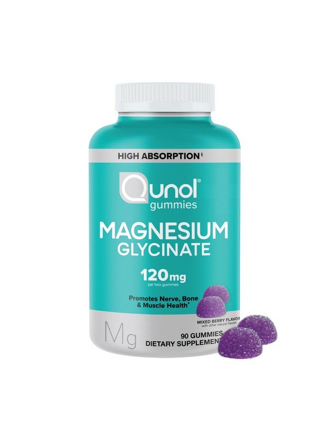 Qunol Magnesium Glycinate Gummies, 120mg of Magnesium Glycinate, High Absorption, Mixed Berry, 90 Count (Pack of 1) - Image 1