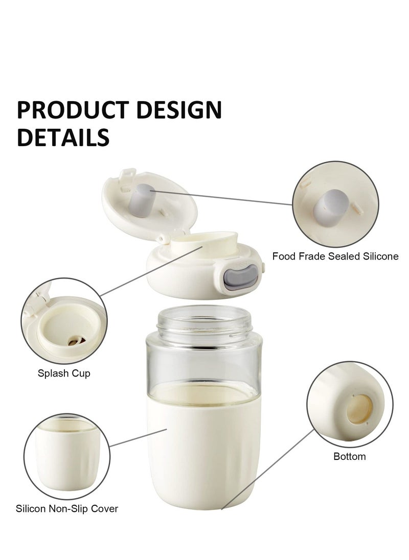 Reusable Coffee Cup, 16 oz Clear Glass Travel Mug with Flip-open Lid, 100% BPA Free, Microwave Safe, Anti-slip Silicone Sleeve (White) - Image 3