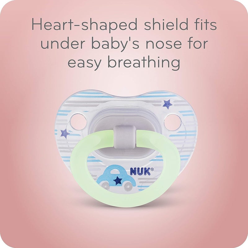 NUK Orthodontic Pacifier Value Pack, Boy&Girl,0-6 Months, 3-Pack (Star) (Glows in The Dark) - Image 4