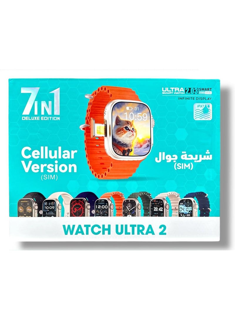 Ultra 7 in 1 Smart Watch 9th Generation with HD Screen, Bluetooth, Video Calls, Multiple Sports Modes, SIM Card Support, 4G Camera, Multiple Apps, with 7 Extra Straps - Image 3