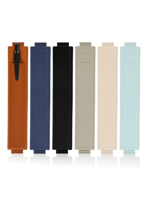 6 Pcs Adjustable PU Leather Pen Holders, Elastic Band Pencil Pouches, Journal Pencil Sleeves for Notebooks.