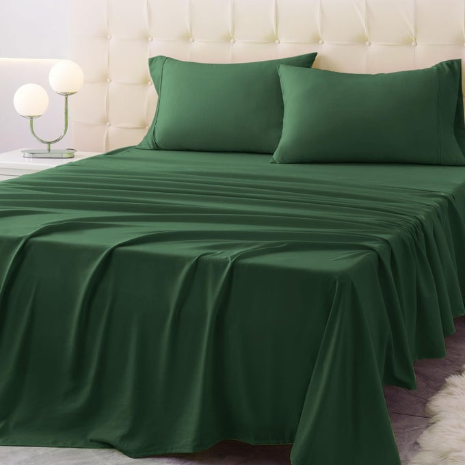 TWIN SIZE BED SHEET SET 3 PIECE SOFT MICROFIBER SHEETS WITH DEEP POCKETS COOLING TECHNOLOGY AND WRINKLEFREE PILLOWCASE HOTELQUALITY DURABLE BEDDING EDEN GREEN