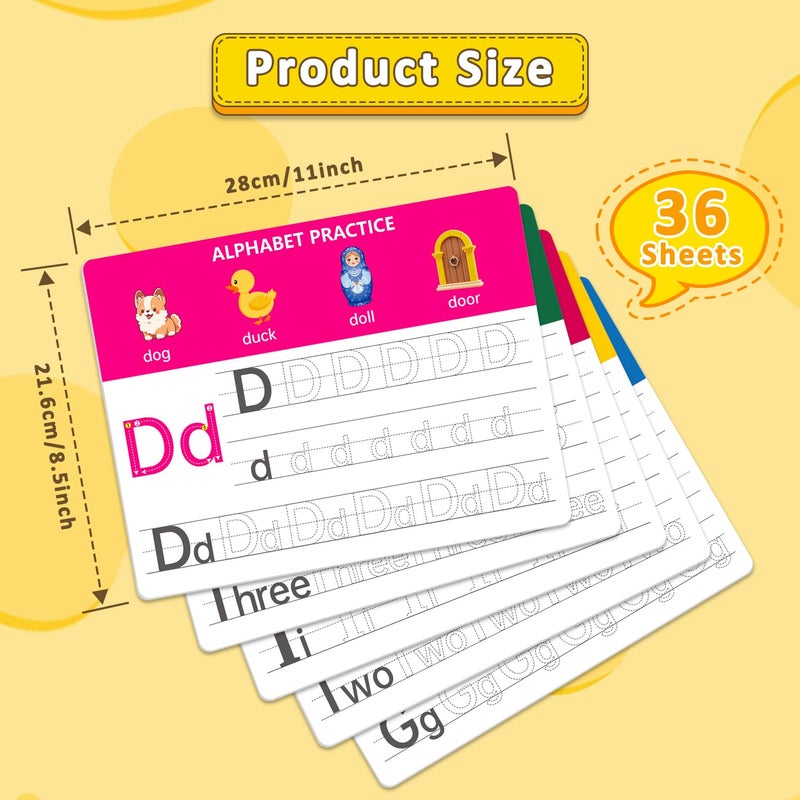LUHEAGU Dry Erase Alphabet & Number Practice Boards for Kids â€“ A-Z Letters & Numbers 1-10, 18 Double-Sided Reusable Sheets (36 Pages), 11x8.5, Preschool, Kindergarten & Homeschool Writing Practice Tool - Image 2