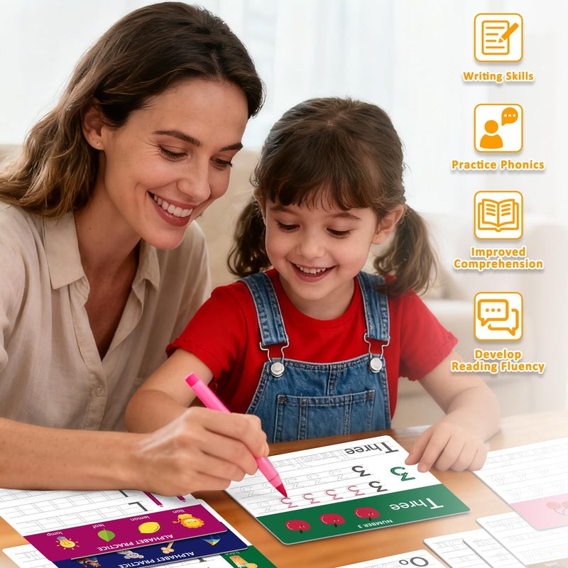 LUHEAGU Dry Erase Alphabet & Number Practice Boards for Kids â€“ A-Z Letters & Numbers 1-10, 18 Double-Sided Reusable Sheets (36 Pages), 11x8.5, Preschool, Kindergarten & Homeschool Writing Practice Tool - Image 4