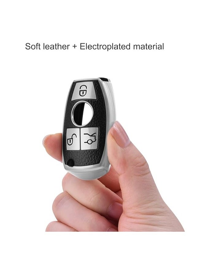 OUYoo - OUYoo For Mercedes Benz Key Fob Cover, Premium Soft TPU Key Case Cover Compatible with Mercedes Benz C E S M CLS CLK G Class Keyless Smart Key Fob， With a key chain. - Image 1