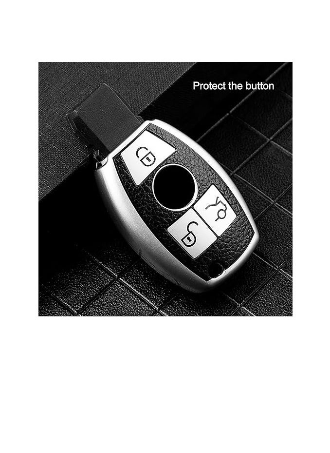 OUYoo - OUYoo For Mercedes Benz Key Fob Cover, Premium Soft TPU Key Case Cover Compatible with Mercedes Benz C E S M CLS CLK G Class Keyless Smart Key Fob， With a key chain. - Image 1
