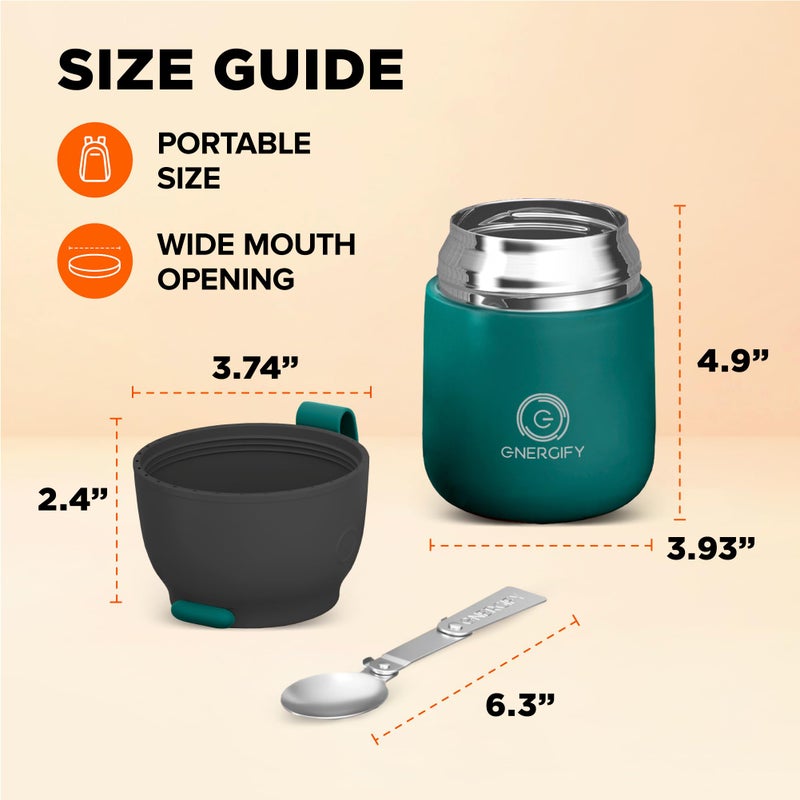 ENERGIFY Vacuum Insulated Food Jar Wide Mouth 17 Oz Soup Thermo with Folding Spoon - Thermal Lunch Containers for Kids & Adults - Leak Proof Stainless Steel Thermos for Hot Food Keep 12H and Cold 24 - Image 4