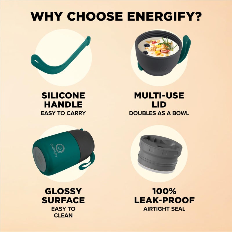 ENERGIFY Vacuum Insulated Food Jar Wide Mouth 17 Oz Soup Thermo with Folding Spoon - Thermal Lunch Containers for Kids & Adults - Leak Proof Stainless Steel Thermos for Hot Food Keep 12H and Cold 24 - Image 5