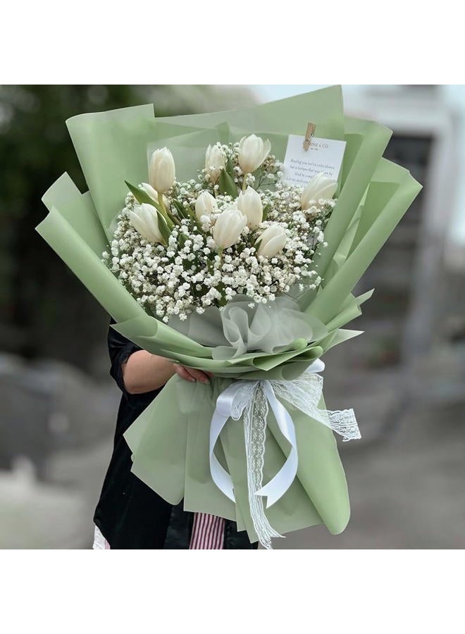 WRAPAHOLIC 20 Sheets Flower Wrapping Paper - 22.4 x 22.4 inch Pure Light Green Water-Resistant Floral Bouquet Wrapping Paper, Florist Supplies Packaging for Wedding Birthday Gift DIY - Image 5