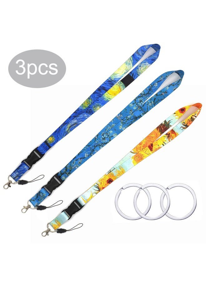 HAMYEE 3 Pack Lanyard for Keys Keychain ID Badge Holder Detachable Neck Strap Buckle Metal Spring Keyring Cool for Women Men Adult, 3pcs Mixed Colors-02, 58cm*2.5cm - Image 2